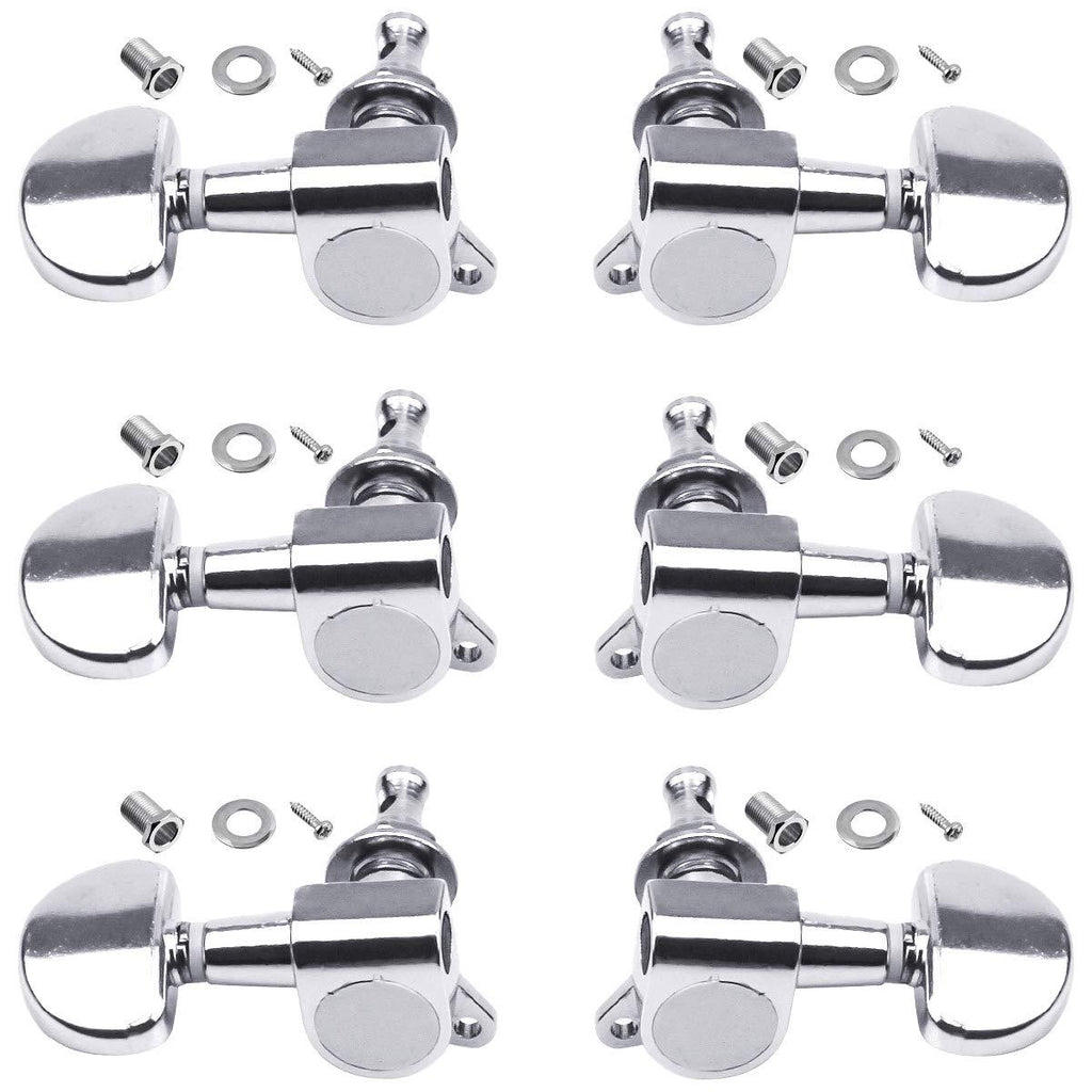 NATUCE 6PCS 3L3R Acoustic Guitar Tuning Pegs Machine Head Tuners, Knobs Tuning Keys, Wear-Resistant, Guitar String Tuning Pegs Machine, Enclosed Locking Tuners for Electric or Acoustic Guitar- Chrome