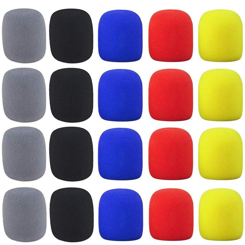 AMACOAM Microphone Cover Foam Microphone Windshields Foam Mic Cover 20 Pack Handheld Microphone Windscreen Washable for KTV Stage Performance Outdoor Activities, Black Red Yellow Blue Gray 5 Colors