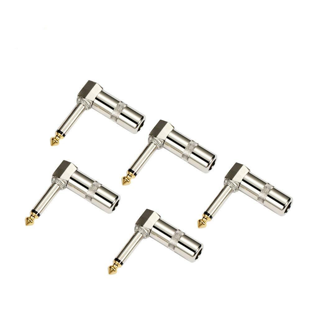 [AUSTRALIA] - Audio 1/4" 90 Degree Right Angle Plug, 6.35mm Heavy Duty TS Mono Male Solder Jack Connector for Speaker/Guitar/Microphone Cables - 5PACK 6.35mm TS Angle Plug 5PACK 