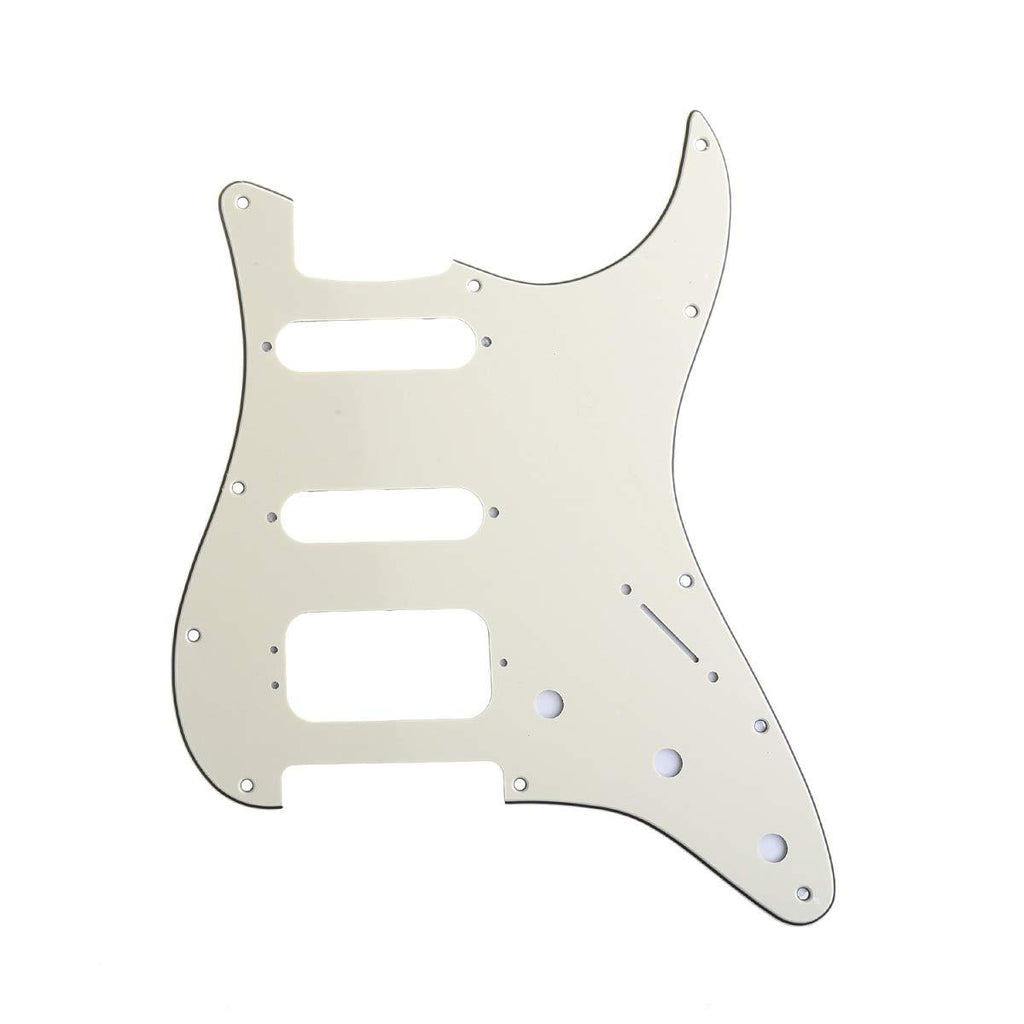 Musiclily Pro 11-Hole Round Corner HSS Guitar Strat Pickguard for USA/Mexican Stratocaster 3-screw Humbucking Mounting Open Pickup, 3Ply Cream