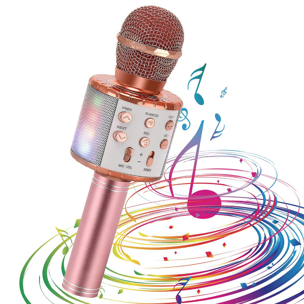 5 in 1 Karaoke Microphones,Wireless Bluetooth Singing Machine,Dance LED Light Stereo Speak Device,Support Magic Voice/Record/Reverberation/One-key Silence,Compatible with Phone & K Song Software
