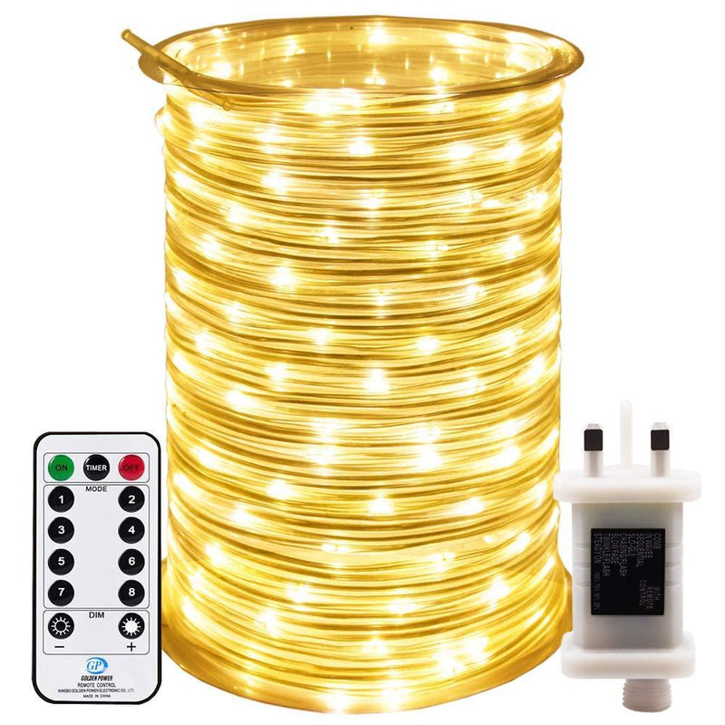 RcStarry 30M 300 LED Rope Lights, 8 Modes, Timer, Remtoe, Plug in Indoor Outdoor String Lights, Warm White, IP65 Waterproof Fairy Lights for Garden, Patio, Deck, Landscape Lighting, Bedroom and More 100ft-Plug In