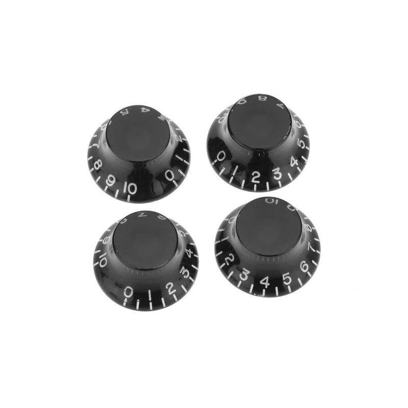 Musiclily Pro Metric Size 18 Splines Bell Top Hat Control Knobs for Asia Import Guitar Bass Split Shaft Pots, Black (Set of 4)