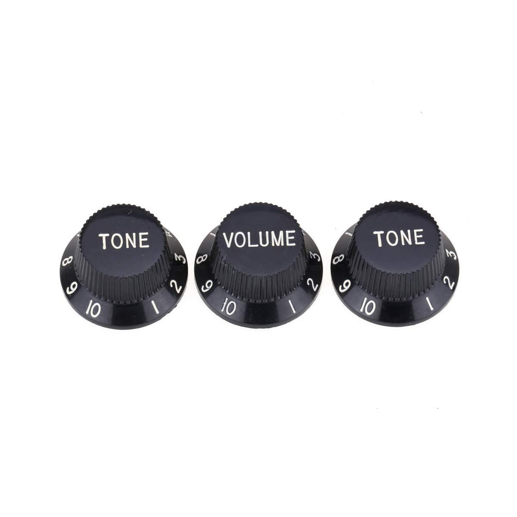 Musiclily Pro Metric Size 18 Splines 1 Volume 2 Tone Strat Style Knobs Set for Asia Import Guitar Bass Split Shaft Pots, Black