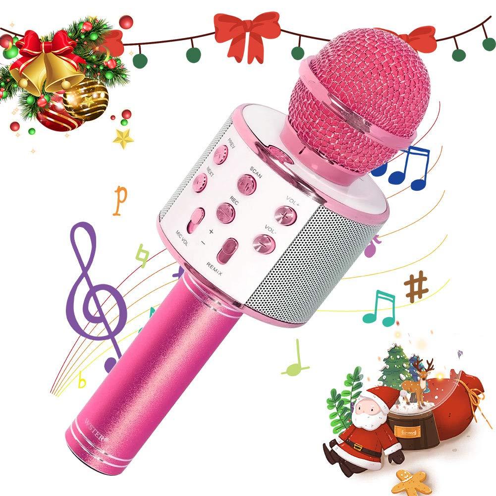 SaponinTree Bluetooth Wireless Microphone Karaoke, 3 in 1 Handheld Portable Speaker Karaoke Machine, Home KTV Player Compatible with Android & iOS Devices. Pink