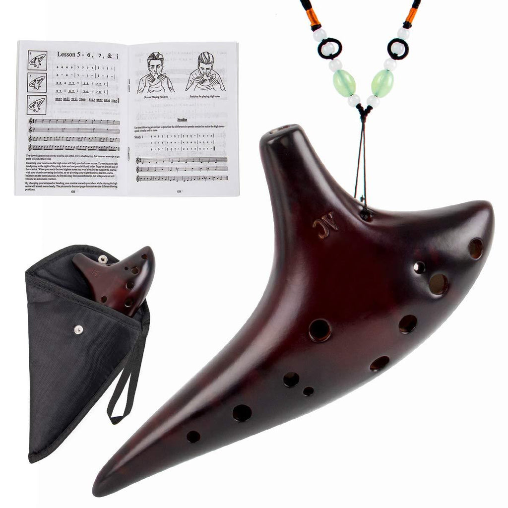 AKLOT 12 Holes Ocarina Alto C Smoked Straw Fired Ceramic Ocarina with Protective Bag Starter Song Booklet for Kids and adult… Smoked 12 Holes
