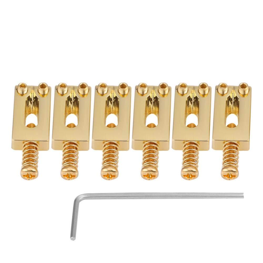 6 Pcs Electric Guitar Tremolo Saddles Bridge for Electric Guitar Replacement with Wrench Gold