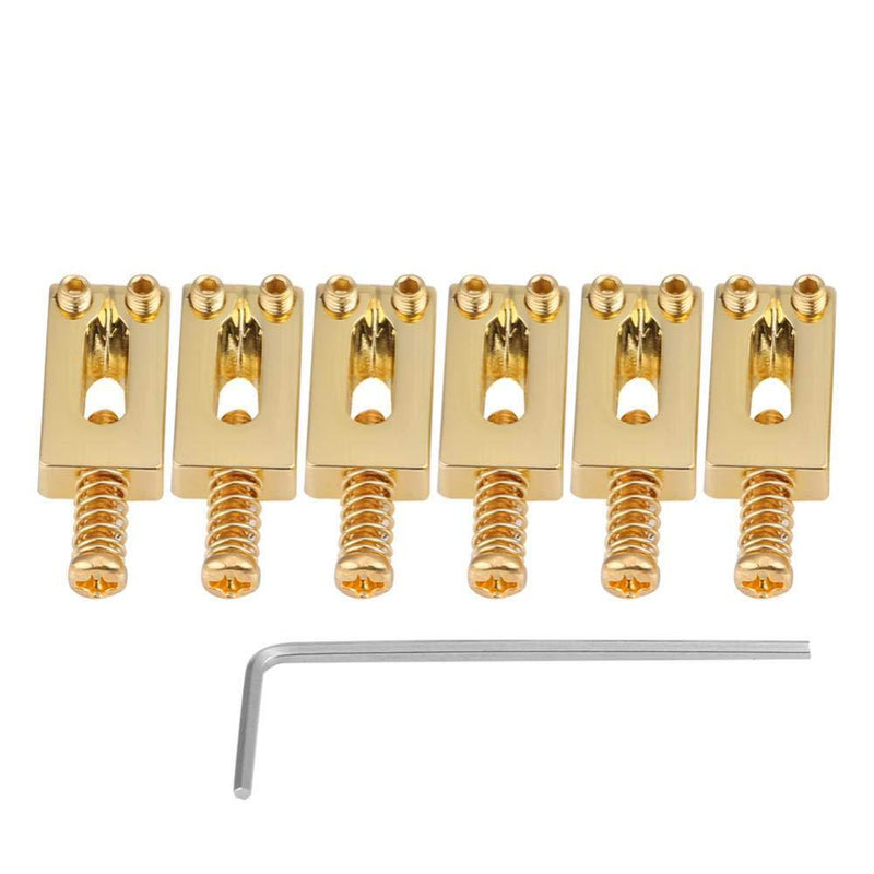 6 Pcs Electric Guitar Tremolo Saddles Bridge for Electric Guitar Replacement with Wrench Gold