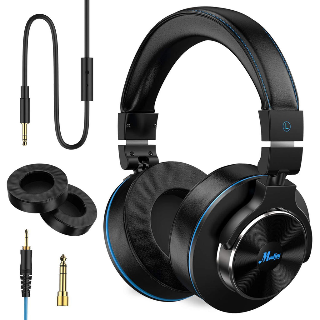 [AUSTRALIA] - Moukey Wired Over Ear Headphones - Studio Monitor & Mixing DJ Stereo Headsets with Newest Japanese Drive and 1/4 to 3.5mm Audio Jack for AMP Computer Recording Phone Piano Guitar Laptop - Black 