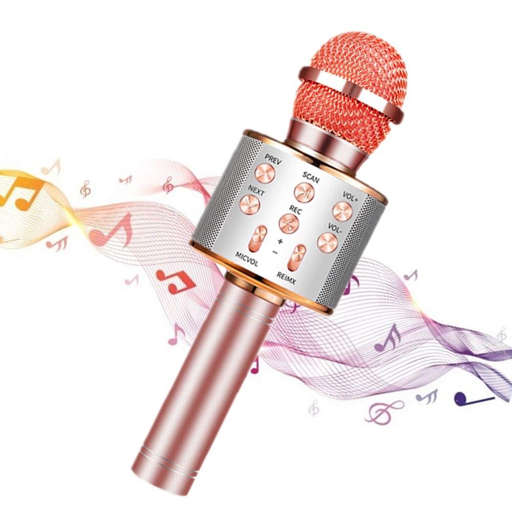 Karaoke Microphone Bluetooth Wireless,Portable KTV Microphone for Kids,Karaoke Machine Wireless Mic,Hand Held Karaoke Microphone Recording,Compatible with Android&iOS Mobile Phone or TV(Rose Gold)