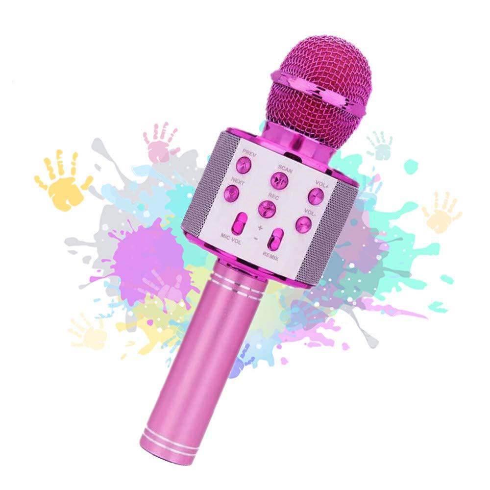 Karaoke Microphone Bluetooth Wireless,Portable KTV Microphone for Kids,Karaoke Machine Wireless Mic,Hand Held Karaoke Microphone Recording,Compatible with Android & iOS Mobile Phone or TV - (Pink)