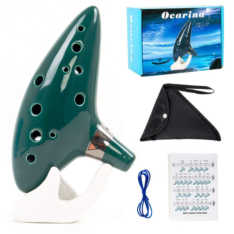 Ocarina 12 Tones Alto C with Song Book Display Stand Neck String Neck Cord (bottle green) bottle green