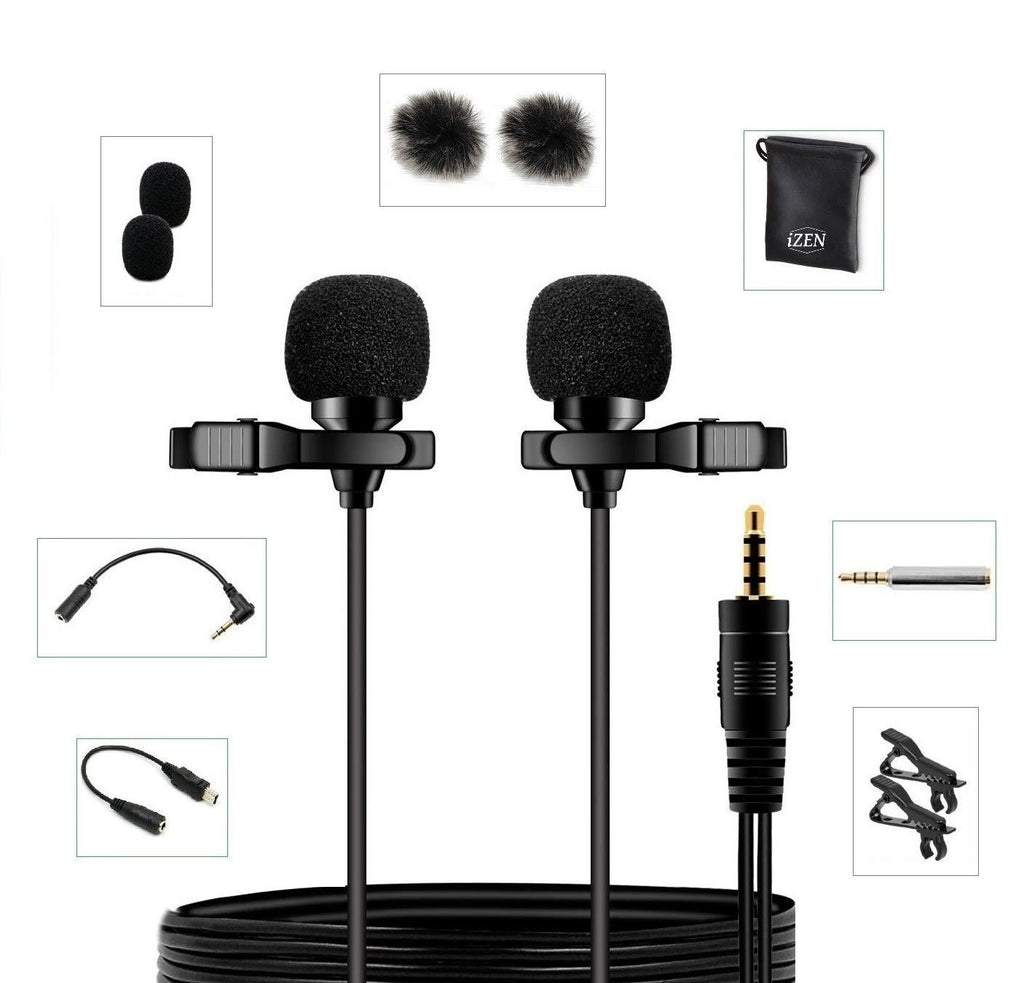 Dual Lavalier Microphone Dual Head 2 Microphones great for Voice Recording, Smartphones, Cameras etc