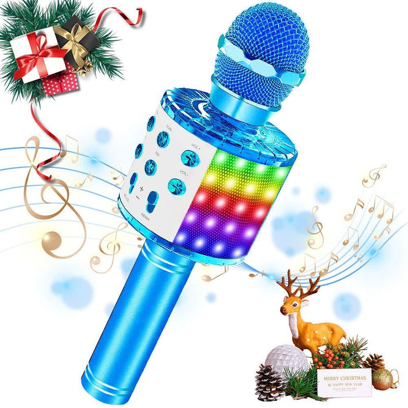 SaponinTree Karaoke Wireless Microphone, Bluetooth Handheld Portable Speaker Karaoke Machine with Dancing LED Lights, Home KTV Player for Party/Kids Singing Blue
