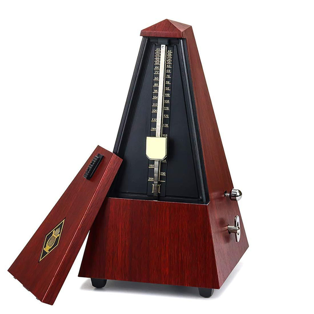 Top-Spring Antique Mechanical Metronome Pure Copper Movement Mahogany Color Imitation Wood Music Timer for Piano Guitar Musical Instrument