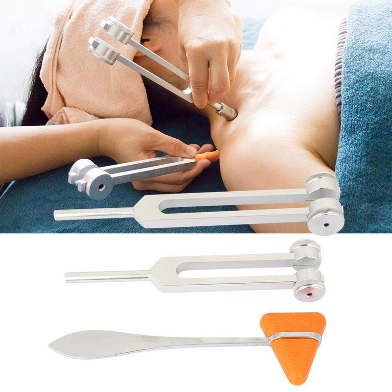 3pcs Tuning Fork, Aluminum Alloy Silver Neurological Tuning Fork and Percussion Hammer Set 128Hz+256Hz