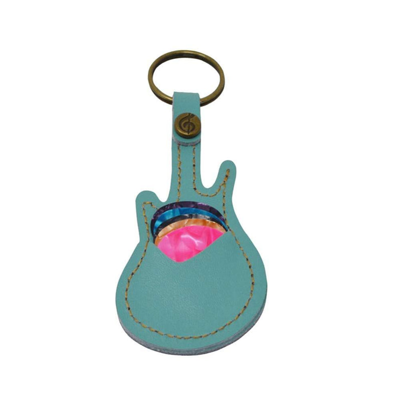 Milisten 1Set Guitar Pick Holder Leather Keyring Keychain Case Mini Guitar Shape Plectrum Case Bag with 5Pcs Plectrums (Green) Green