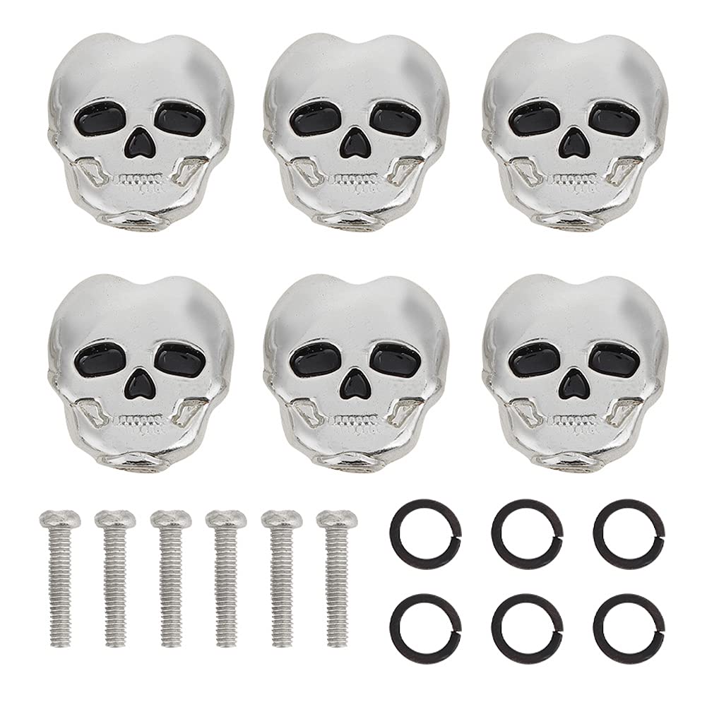 Alomejor 6pcs Tuning Peg Buttons Caps Guitar Tuners Machine Head Skull Shape Tuning Key Button Cap for Electric Guitar Replacement Parts Silver