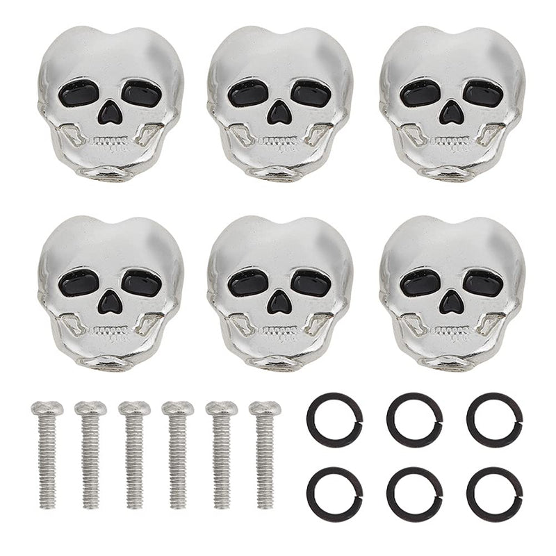 Alomejor 6pcs Tuning Peg Buttons Caps Guitar Tuners Machine Head Skull Shape Tuning Key Button Cap for Electric Guitar Replacement Parts Silver