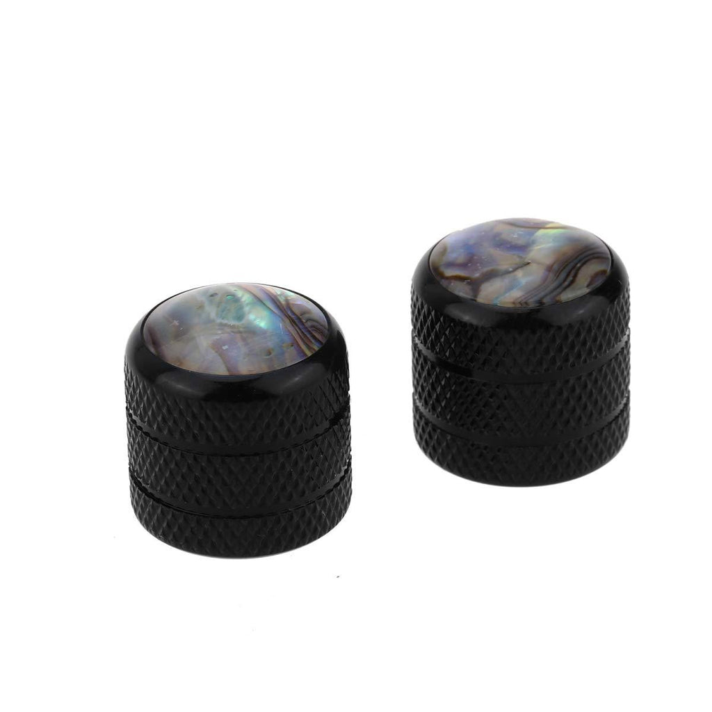 Musiclily Pro Metric Size 18-Splines Push-on Abalone Top Dome Knobs for Fender Tele Telecaster Electric Guitar or Precision Bass, Black (Set of 2)