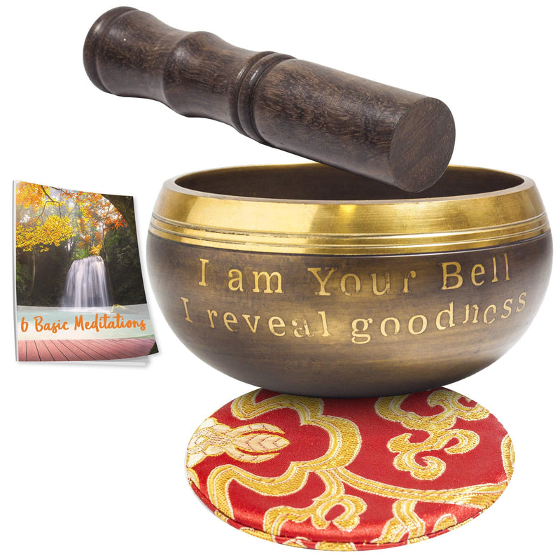 Tibetan Singing Bowl Meditation Gift Set – With Bowl, Mallet and a Silk Cushion – Instructions eBook with 6 Basic Meditations