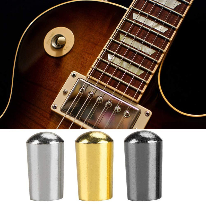 Alomejor 3Pcs Guitar Switch Tip Copper 3.5mm Guitar Switch Cap for Electric Guitar 3 Way Toggle Switch Knob Tip Cap Silver + Black + Gold,