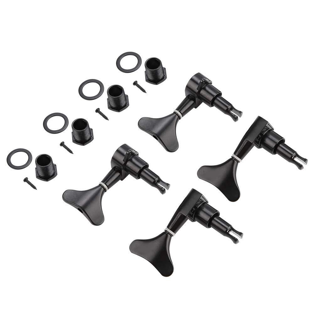 Alomejor 2L2R 4 Pieces Sealed Bass Guitar Tuning Pegs Fishtail-Shaped Button Bass Guitar Machine Head Tuners for Precision Bass and Jazz Bass Black