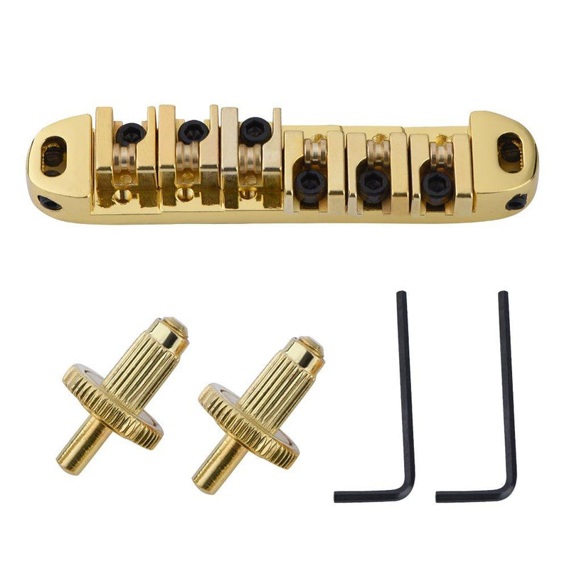 Guitar Roller Bridge with Studs Wrench Alloy Guitar Bridge Replacement Part for LP Style 6-String Electric Guitar Gold