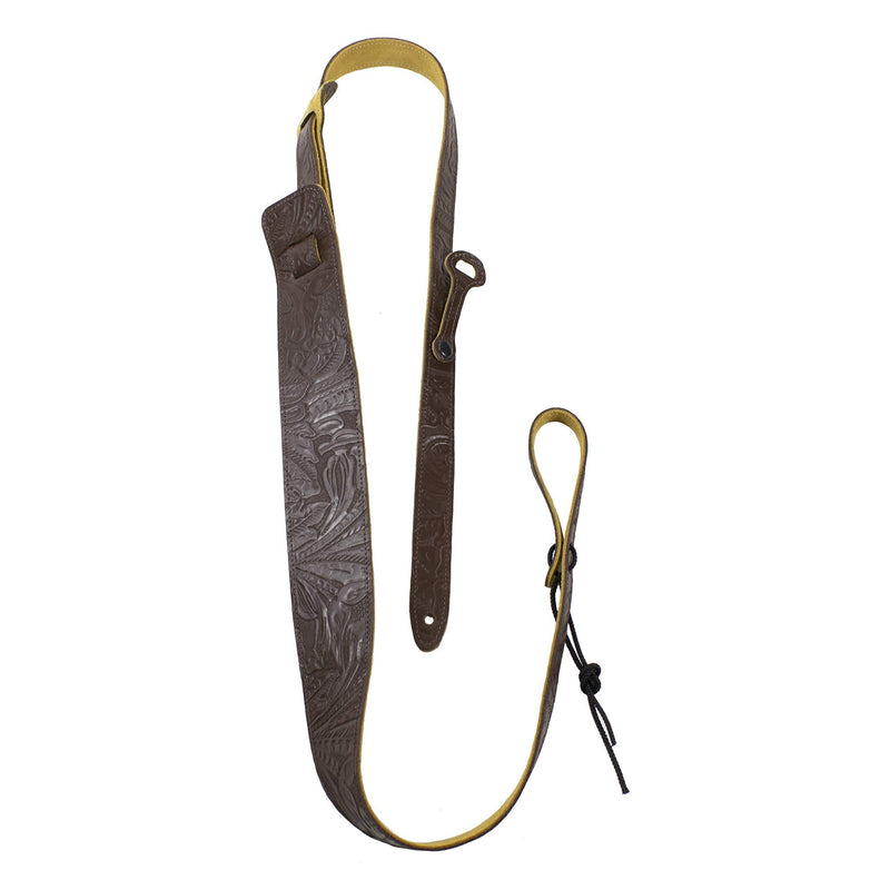 Perri’s Leathers Ltd. - Dobro Strap - Leather - Western Embossed - Brown- Adjustable - Made in Canada (P25WDO-7534)