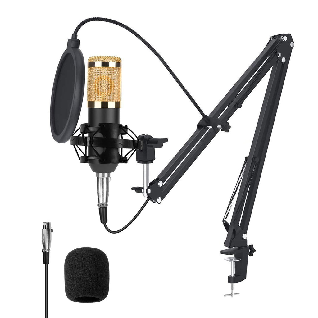 Condenser Microphone Kit BM-800 Mic Set USB Streaming Podcast PC Studio with Adjustable Mic Suspension Scissor Arm Metal Shock Mount and Double-layer Pop Filter for Studio Recording Broadcasting Skype