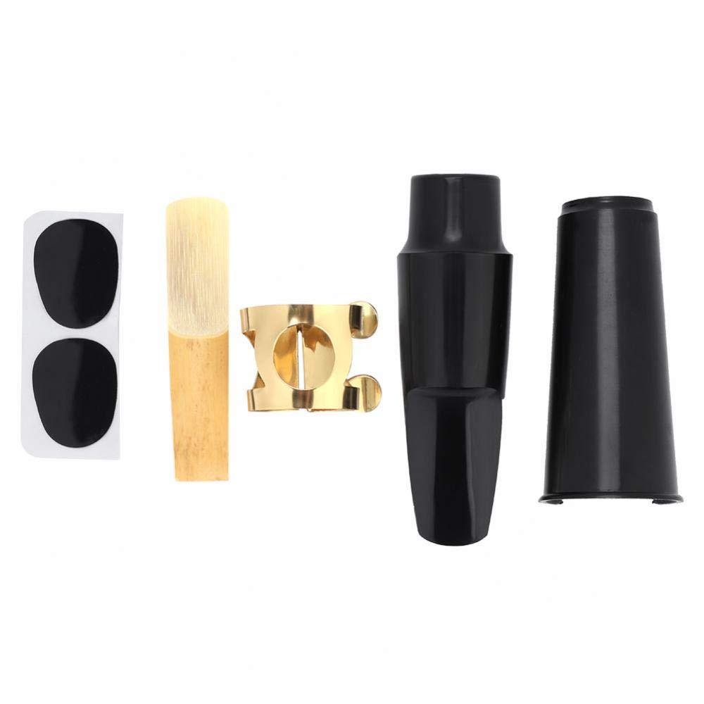 Alomejor Alto Sax Mouthpiece Set 5 in 1 Saxophone Mouthpiece Kit with Cap Metal Buckle Reed Pads Musical Instruments