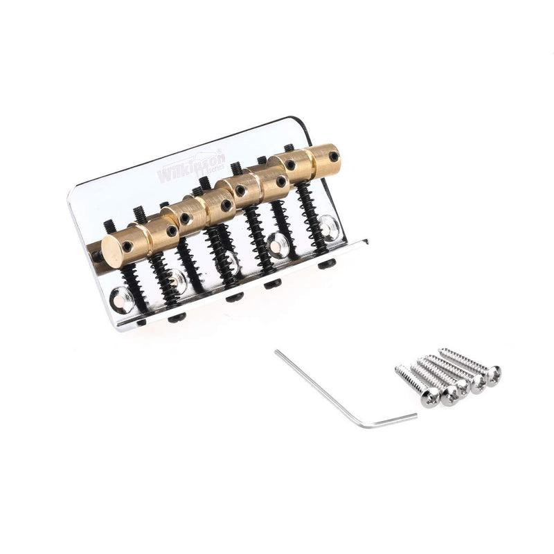 Wilkinson 57mm (2-1/4 inch) String Spacing 4-String Fixed Bass Bridge Brass Saddles for Precision Bass and Jazz Bass, Chrome