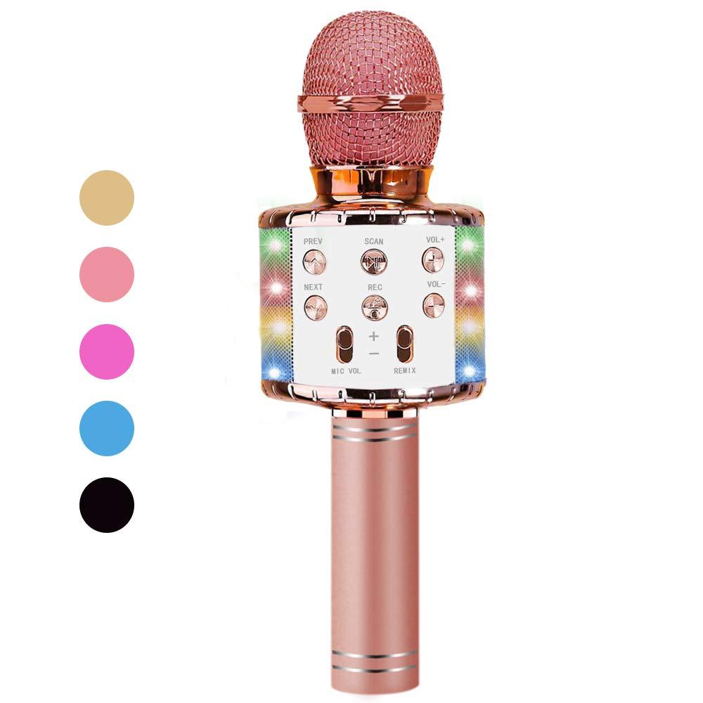 Vailge Microphone for Kids Wireless Microphone with Dancing LED Lights, Kids Microphone Machine Compatible with Android iOS Devices, Mic for Kids Party KTV (Pink) Pink