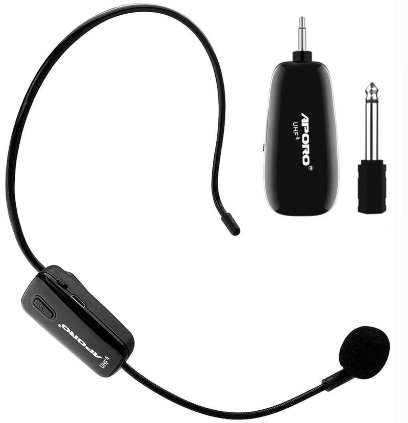 UHF Wireless Microphone Headset, Wireless Transmission Headband Mic with Rechargeable Transmitter and 3.5 mm Receiver for Voice Amplifier, Speaker, Teaching and more