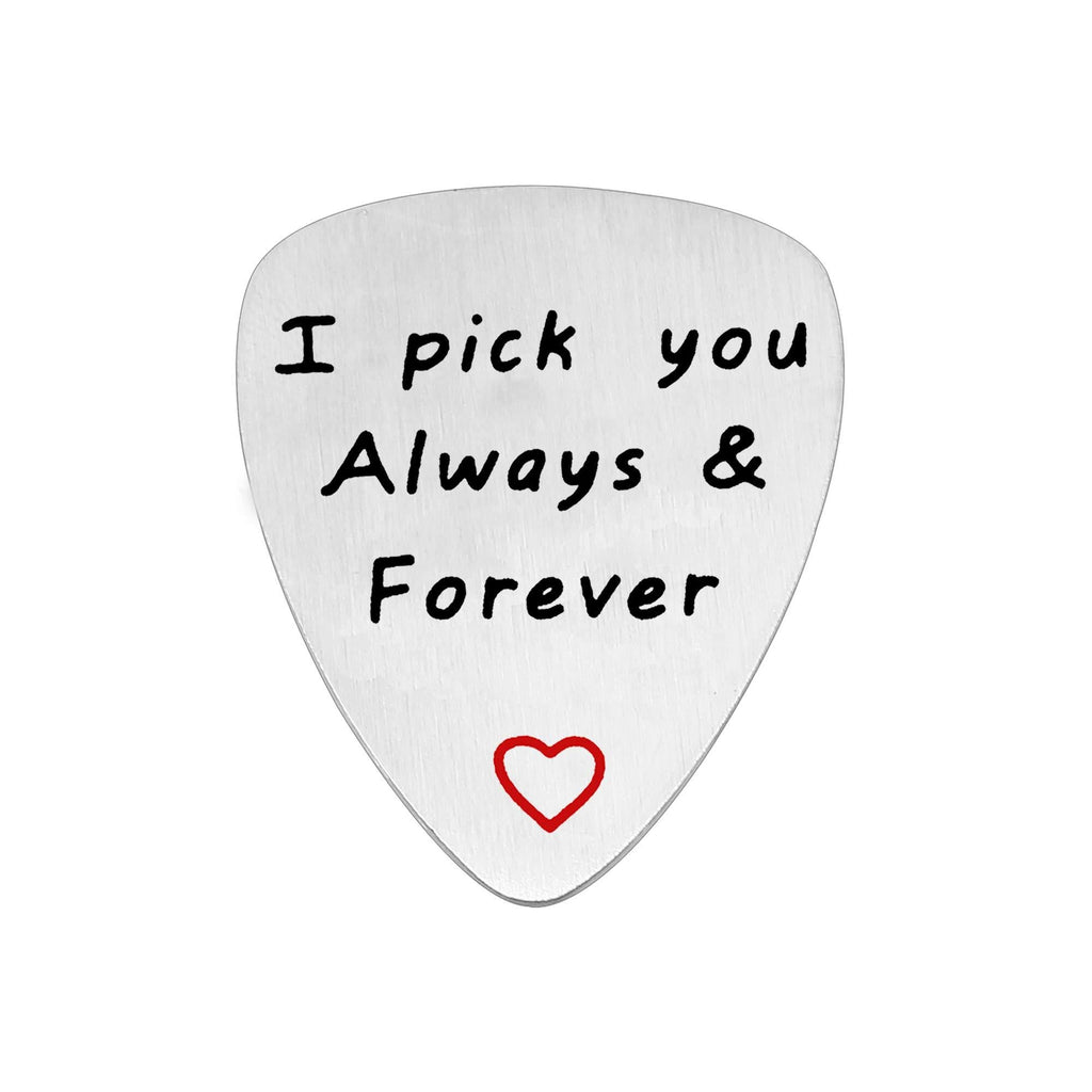 KENYG I Pick You Always And Forever Silver Metal Guitar Pick Lover Couple Valentines Day Christmas Birthday Gifts