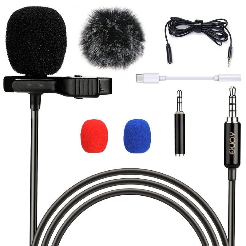 Handheld lavalier Microphone for iPhone/PC,Clip on Microphone with Type-C Adapter & Wind Muff & 2m Extension Cable,EXJOY Mini Lapel Mic for Video Recording/Youtube/Podcast/Dictation/Interview