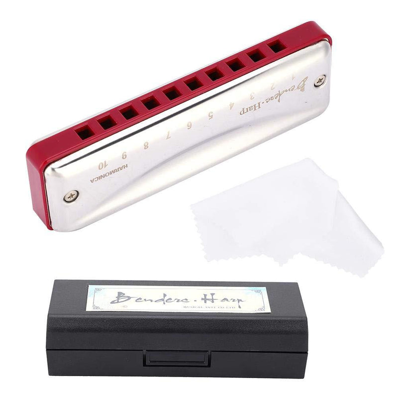 C Major Harmonica 10 Hole Harp with 20 Notes for Beginners and Professional Performance (Crimson Red) purple red