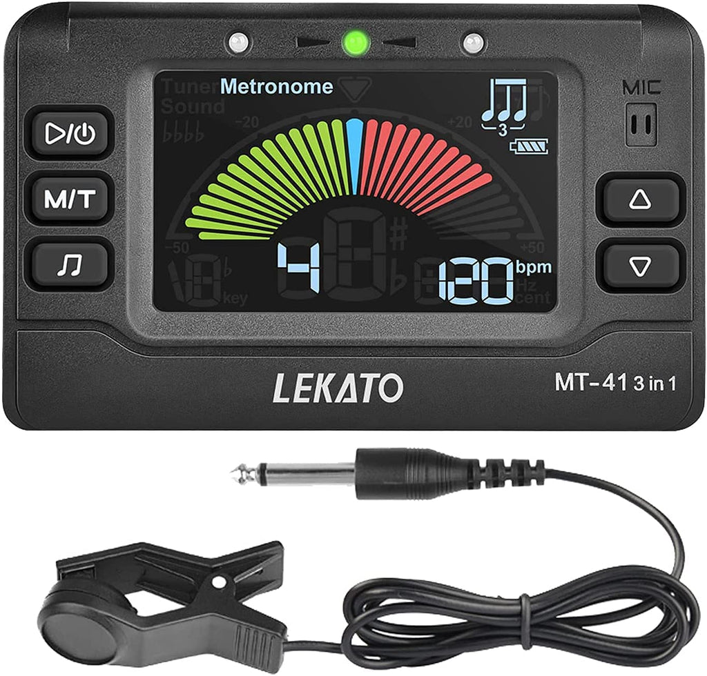 Guitar Tuner Metronome,LEKATO 3 in1 Rechargeable Tuner Pocket Digital Metronome Tuner with Volume Control for Guitars, Bass, Violin, Ukulele, Piano,Saxophone Drum Chromatic Tuning Mode