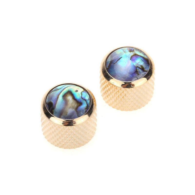 Musiclily Pro Traditional Metal Metric Size Abalone Top Dome Knobs for Tele Telecaster Electric Guitar or Bass, Gold (Set of 2)