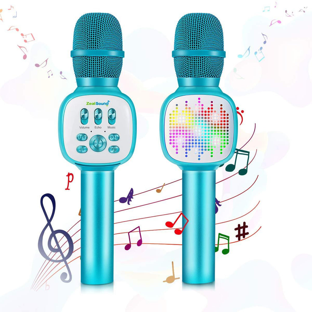 Karaoke Microphone,ZealSound 4 in 1 Wireless Bluetooth Microphone,Dancing Color LED Lights Portable Kids Speaker Music Player,Home KTV with Record Function Compatible with Android iOS Device