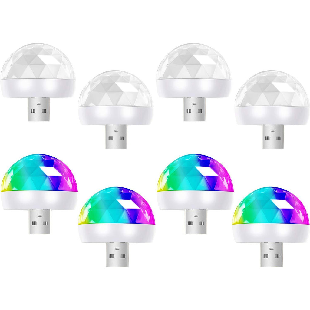 8 Pieces USB Mini Disco Light 1.58x1.58 Inch Sound Activated Halloween DJ Disco Ball Stage Lights-Multi Colors LED Car Atmosphere Magic Strobe Light For Christmas Parties KTV Club Birthday