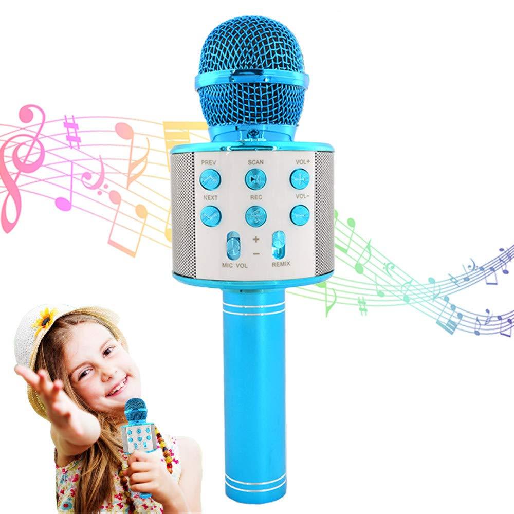 Karaoke Microphone Bluetooth Wireless, KTV Microphone for Kids,P Karaoke Machine Wireless Mic,Hand Held Karaoke Microphone Recording,Compatible with Android & iOS Mobile Phone or TV - WS858 Blue