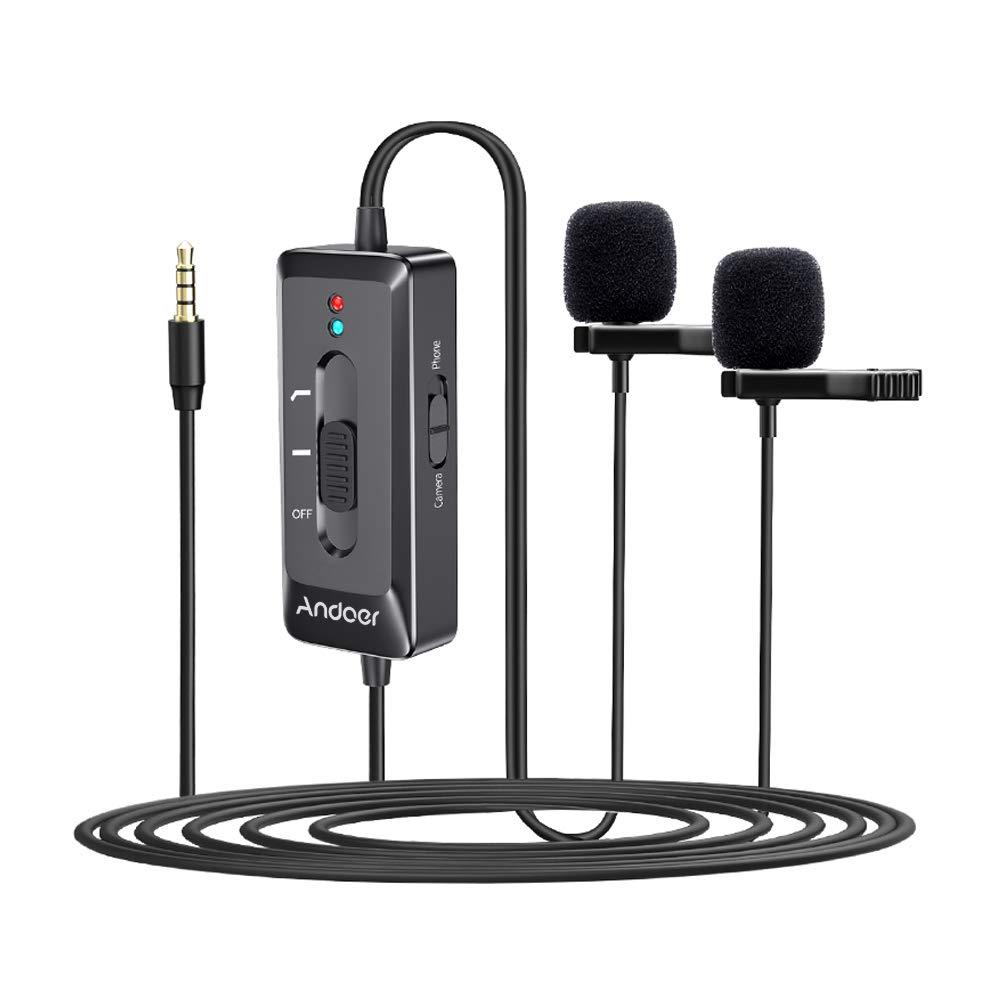 USB Condenser Microphone, Dual Mics Omni-directional Lavalier Microphone with 3.5mm Plug 6.5mm Adapter for Phone Laptop PC Interview Vlogging Audio Video Speech