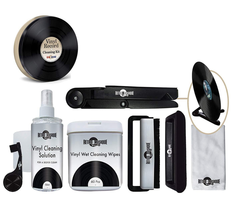Retro Musique Complete Vinyl Record Cleaning Kit, Housed in a Retro Metal Tin. Includes Everything You Could Possibly need! Stylus Brush, Carbon Fibre Anti Static Brush, Micro Fibre Brush and more Retro Musique Cleaning Kit
