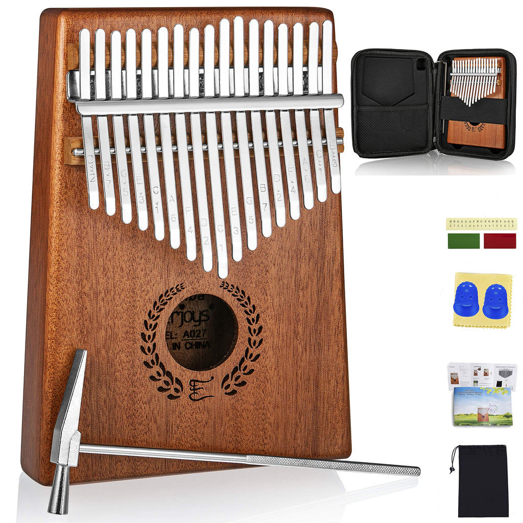 Kalimba 17 Keys Thumb Piano with Protective Case, Fast to Learn Songbook, Tuning Hammer, All in One Kit Mahogany