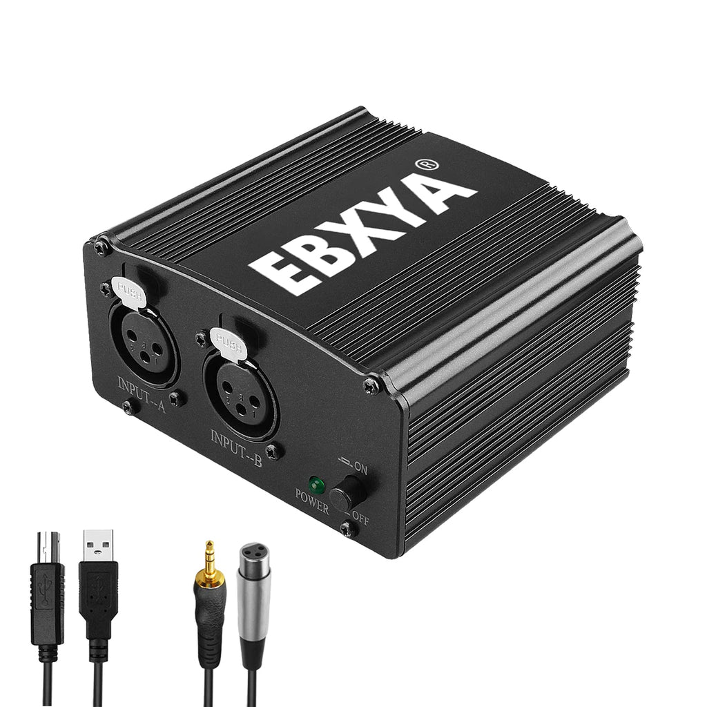 Phantom Power Supply EBXYA 2-Channel 48V Phantom Power Supply with USB cable, XLR to 3.5 Microphone Cable for Any Condenser Microphone Music Recording 2 channel