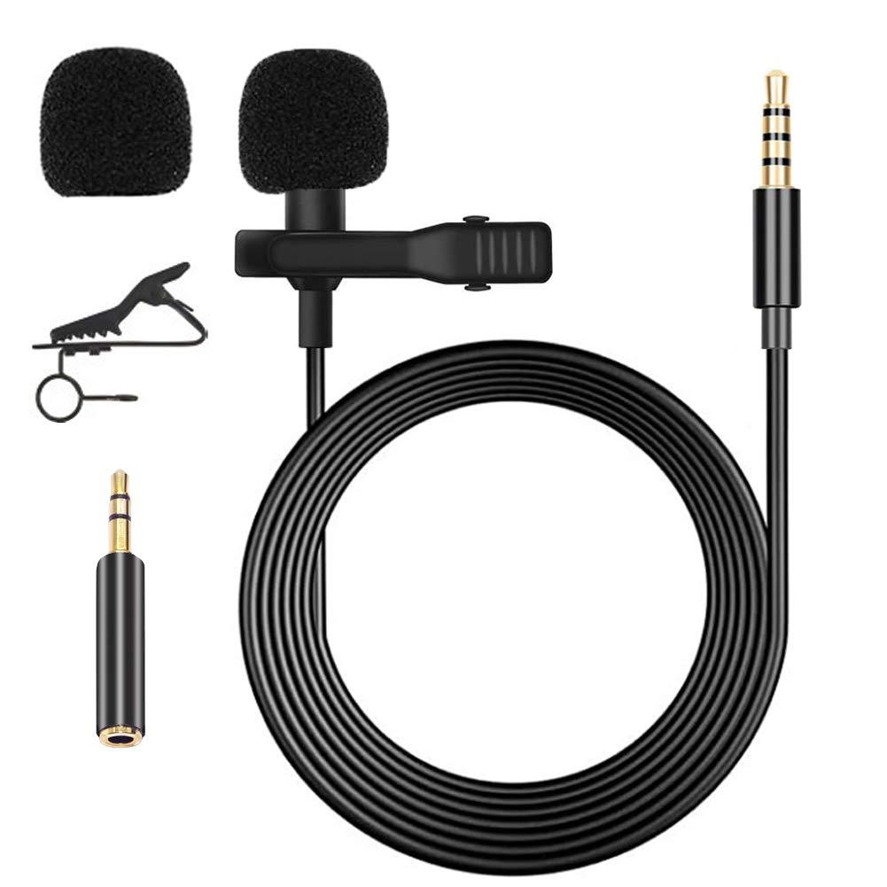 JanTeelGO Lavalier Microphone, 3.5mm Clip on Microphone with Microphone Jack Adapter, Omnidirectional Condenser Lapel Mic for Smartphone/iPad/iPod/Camera and other Mobile Recording Device (Black)