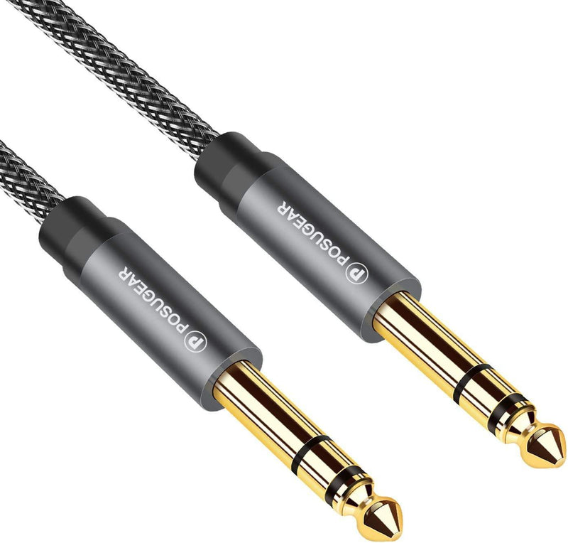 6.35mm to 6.35mm Stereo Cable 1M, POSUGEAR 1/4 Inch Male TRS Speaker Amp Cable Jack with Nylon Braid Aluminium Alloy Housing for Electric Guitar, Bass, Amplifier, Keyboard Professional Instrument etc