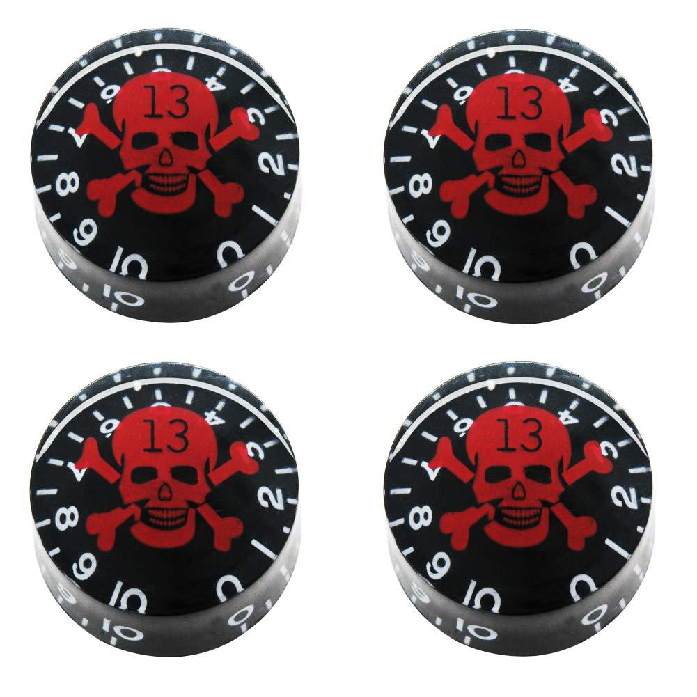 mxuteuk 4pcs Black With Red Skull Electric Guitar Bass Top Hat Knobs Speed Volume Tone AMP Effect Pedal Control Knobs KNOB-S10 Black-Red