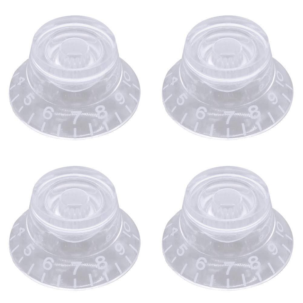mxuteuk 4pcs Transparent with White Word Electric Guitar Bass Top Hat Knobs Speed Volume Tone AMP Effect Pedal Control Knobs KNOB-S21